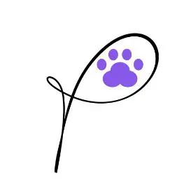 A purple paw print with a black ribbon.